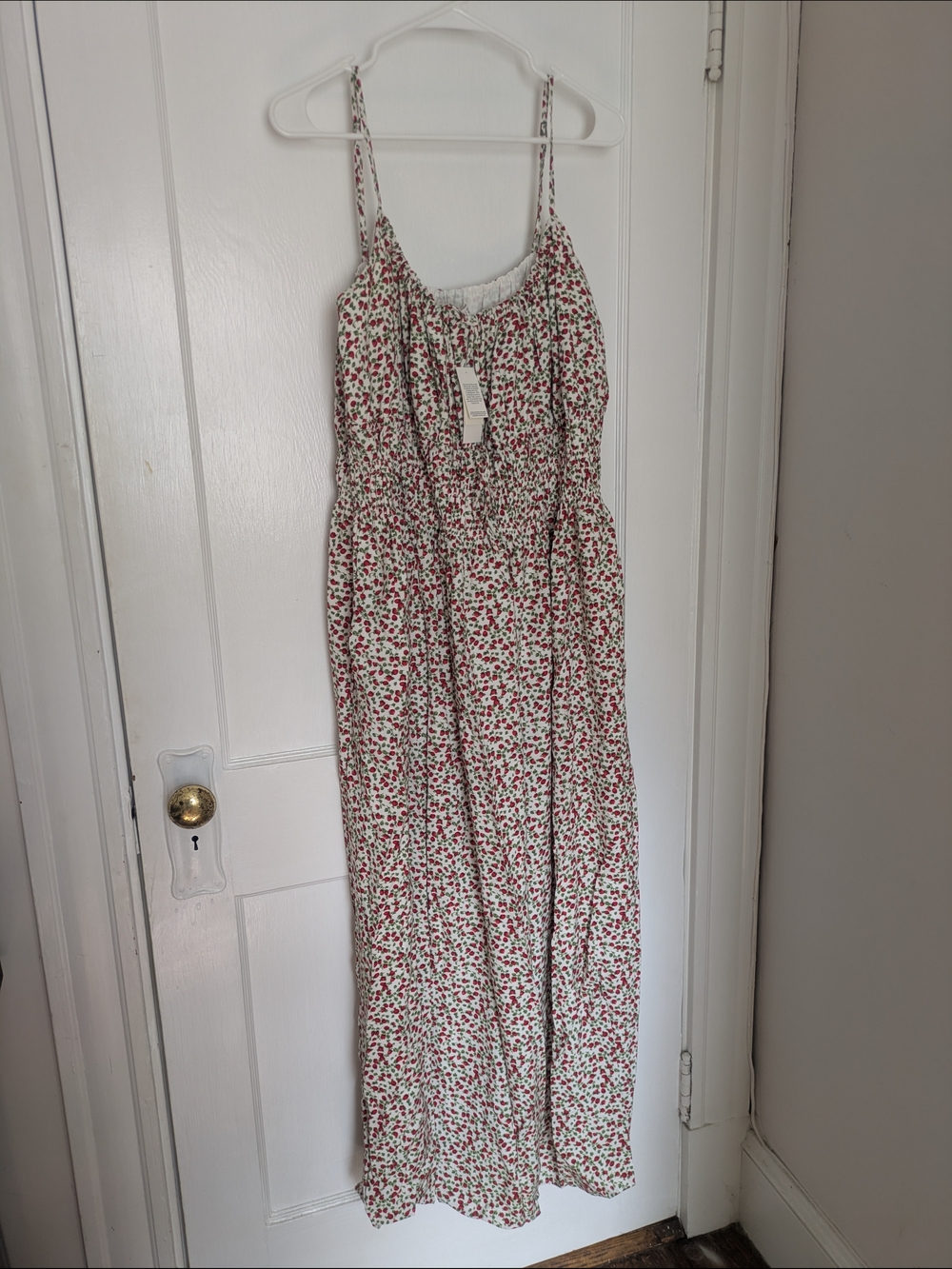 Strawberry Spaghetti Strap Maxi Dress - Red & White